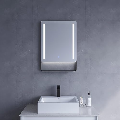 Badezimmer Spiegel mit Beleuchtung und Ablage in schwarz 50 x 70 cm Badspiegel mit hochwertigen Aluminiumrahmen Badezimmerspiegel mit LED Licht Spiegelheizung Touch Schalter Dimmbar für Wandschalter Badezimmer Spiegel mit Beleuchtung und Ablage in schwarz 50 x 70 cm Badspiegel mit hochwertigen Aluminiumrahmen Badezimmerspiegel mit LED Licht Spiegelheizung Touch Schalter Dimmbar für Wandschalter von AQUABATOS