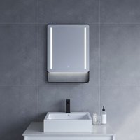 Badezimmer Spiegel mit Beleuchtung und Ablage in schwarz 50 x 70 cm Badspiegel mit hochwertigen Aluminiumrahmen Badezimmerspiegel mit LED Licht von AQUABATOS