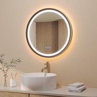 Badezimmerspiegel mit Beleuchtung Rund LED Badspiegel 60 cm Antibeschlag Dimmbar mit Mattschwarzer Aluminiumrahmen Wandspiegel 6400K & 3000K Badezimmerspiegel mit Beleuchtung Rund LED Badspiegel 60 cm Antibeschlag Dimmbar mit Mattschwarzer Aluminiumrahmen Wandspiegel 6400K & 3000K von AQUABATOS