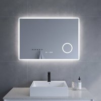 Badezimmerspiegel mit LED Beleuchtung und Uhr 100x70cm BORAS Typ D Kosmetikspiegel Digital Uhr Touch Sensor Dimmbar Antibeschlag Kaltweiß 6400K Badezimmerspiegel mit LED Beleuchtung und Uhr 100x70cm BORAS Typ D Kosmetikspiegel Digital Uhr Touch Sensor Dimmbar Antibeschlag Kaltweiß 6400K von AQUABATOS