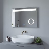 Badezimmerspiegel mit LED Licht Kosmetikspiegel 80x60cm DALES Typ C Touch Sensor Dimmbar Antibeschlag Kaltweiß 6400K Warmweiß 3000K von AQUABATOS
