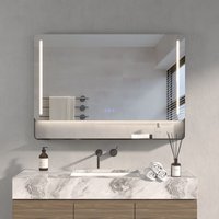 Badezimmerspiegel mit Regal 100 x 70 cm Badspiegel mit Beleuchtung Antibeschlag Wandspiegel Rechteckiger Lichtspiegel Dimmbar Touchschalter LED Badezimmerspiegel mit Regal 100 x 70 cm Badspiegel mit Beleuchtung Antibeschlag Wandspiegel Rechteckiger Lichtspiegel Dimmbar Touchschalter LED von AQUABATOS