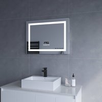Badspiegel mit Bluetooth Lautsprecher und Uhr 80x60cm BRUSSELS Typ E Touch Sensor Dimmbar Digital Uhr Antibeschlag Kaltweiß 6400K Warmweiß 3000K Badspiegel mit Bluetooth Lautsprecher und Uhr 80x60cm BRUSSELS Typ E Touch Sensor Dimmbar Digital Uhr Antibeschlag Kaltweiß 6400K Warmweiß 3000K von AQUABATOS