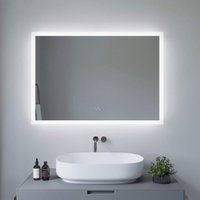 Badspiegel mit LED Beleuchtung Licht Spiegel 100x70cm ECHOS Typ B Touch Sensor Dimmbar Spiegelheizung Kaltweiß 6400K von AQUABATOS