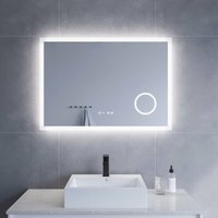 Badspiegel mit LED Beleuchtung Licht und Uhr 100x70cm ECHOS Typ D Kosmetikspiegel Digital Uhr Touch Sensor Dimmbar Spiegelheizung Kaltweiß 6400K Badspiegel mit LED Beleuchtung Licht und Uhr 100x70cm ECHOS Typ D Kosmetikspiegel Digital Uhr Touch Sensor Dimmbar Spiegelheizung Kaltweiß 6400K von AQUABATOS