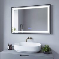 Badspiegel mit LED Beleuchtung Schwarz Rahmen 100x70cm SAUTENS Typ C Touch Sensor Dimmbar Spiegelheizung Kaltweiß 6400K Warmweiß 3000K von AQUABATOS