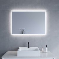 Badspiegel mit led Beleuchtung hell 100x70cm Antibeschlag Badezimmerspiegel Dimmbar Touch Schalter Lichtspiegel Wandspiegel Kaltweiß Spiegel heizung von AQUABATOS