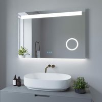 Dales-Serie LED Badspiegel 100x70 cm Badezimmerspiegel mit Beleuchtung Kaltweiß 6400K Bluetooth Lautsprecher Schminkspiegel 3-Fach Vergrößerung Touch von AQUABATOS