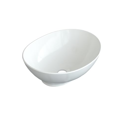 Design-Waschbecken aus Keramik Oval 41 x 33 cm Aufsatzwaschbecken Moderner Waschtisch für Unterschrank Waschplatz Badezimmer Handwaschbecken klein Aufsatzbecken Waschschale Weiß OHNE Hahnloch Überlauf von AQUABATOS