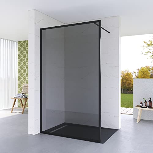 Duschabtrennung Duschwand Glas Walk in Dusche graues Glas 120 x 203 cm Echtglas Grauglas 8 mm mit Vollrahmen schwarz matt Duschtrennwand Glaswand Nano Beschichtung 90° Stabilisator Duschabtrennung Duschwand Glas Walk in Dusche graues Glas 120 x 203 cm Echtglas Grauglas 8 mm mit Vollrahmen schwarz matt Duschtrennwand Glaswand Nano Beschichtung 90° Stabilisator von AQUABATOS