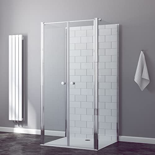 Duschabtrennung U-Form 90x80 x 197 cm Duschkabine U Form U-Kabine ecke Dusche Glas 3 Seitig Pendeltür Seitenwand begehbare Duschtrennwand Freistehend Dreiteilig Sicherheitsglas 6 mm NANO Beschichtung von AQUABATOS