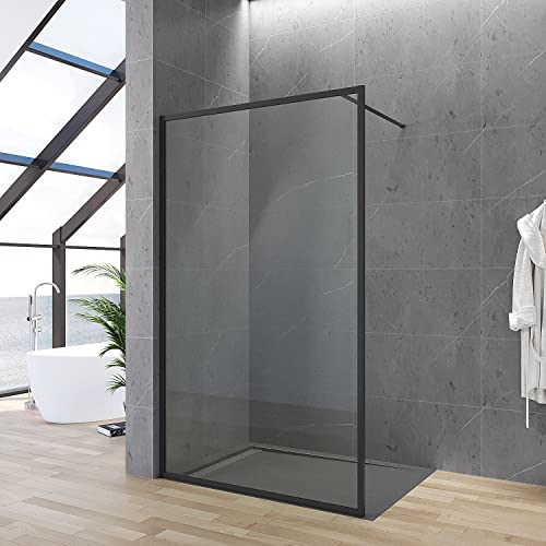 Duschabtrennung Walk in Dusche 80 x 203 cm Duschwand Glas Duschtrennwand Glastrennwand | Klarglas 8 mm mit NANO Beschichtung | Wandprofil Vollrahmen in schwarz matt | 90° Stabilisationsbügel von AQUABATOS
