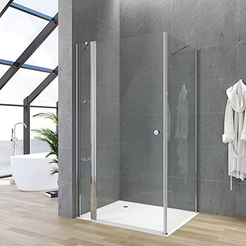 Duschkabine Eckeinstieg 100x80 x 187 cm Duschabtrennung Duschwand Glas Eck Dusche Duschtür an Festteil mit festem Seitenteil Eckdusche rahmenlos Drehtür Schwingtür Pendeltür Eckregale Eckablage Duschkabine Eckeinstieg 100x80 x 187 cm Duschabtrennung Duschwand Glas Eck Dusche Duschtür an Festteil mit festem Seitenteil Eckdusche rahmenlos Drehtür Schwingtür Pendeltür Eckregale Eckablage von AQUABATOS