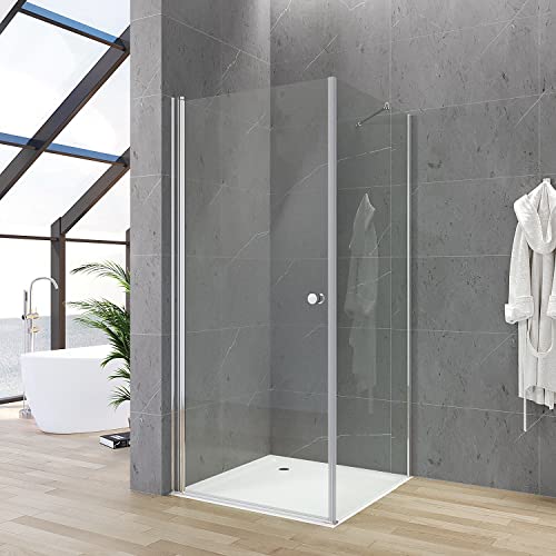 Duschkabine Eckeinstieg 70x70 x 187 cm Duschabtrennung Duschwand Glas Eck Dusche mit Duschtür und festem Seitenteil Eckdusche rahmenlos mit Drehtür Schwingtür Pendeltür 70 cm und Seitenwand 70 cm von AQUABATOS