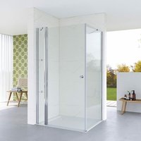 Duschkabine Eckeinstieg Bodengleich Duschwände für Eckdusche Ebenerdig Duschtür Drehtür an Festteil mit festem Seitenteil Seitenwand Echtglas 5 mm von AQUABATOS