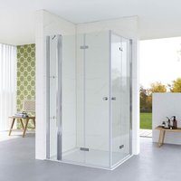 Duschkabine Eckeinstieg Eckdusche Glas Falttür Drehfalttür Duschabtrennung mit Festteil Nebenteil Drehtür 5 mm Echtglas Rahmenlos Klappbar Duschtür Duschkabine Eckeinstieg Eckdusche Glas Falttür Drehfalttür Duschabtrennung mit Festteil Nebenteil Drehtür 5 mm Echtglas Rahmenlos Klappbar Duschtür von AQUABATOS