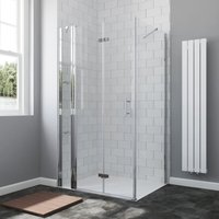 Duschkabine Eckeinstieg Falttür Nano Glas Duschwand Dusche Duschtür an Festteil mit festem Seitenteil Eckdusche Drehfalttür mit Eckregale 1. von AQUABATOS