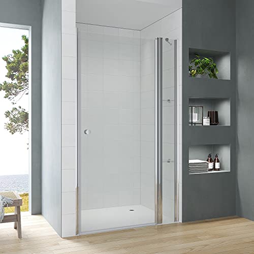 Duschtür Glas 100cm Verstellbereich 99-103 cm Drehtür Schwingtür an Festteil für Nische mit Duschablage, Chromoptik, Innen- und Außenöffnung, Hebe-Senk-Funktion, 5 mm ESG Echtglas klar, Höhe 187 cm von AQUABATOS