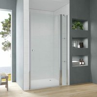 Duschtür Glas Drehtür Schwingtür an Festteil für Nische mit Duschablage, Chromoptik, Innen- und Außenöffnung, Hebe-Senk-Funktion, 5 mm esg Echtglas von AQUABATOS