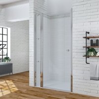 Duschtür breit mit Festteil und Eckregalen aus 6mm Echtglas Nano Beschichtung esg, Drehtür Pendeltür schwingtür in Nische, Duschabtrennung Duschwand von AQUABATOS