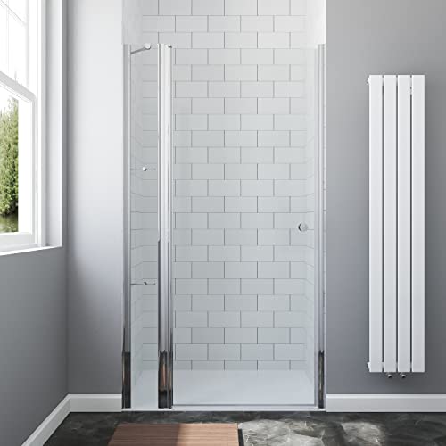 Duschtür mit Festteil und Duschablage 110 x 195 cm Nischentür Dusche mit Festem Seitenteil 110cm breit Duschnischentür Drehtür Schwingtür mit Eckregale Sicherheitsglas 6 mm Echtglas Nanobeschichtung von AQUABATOS