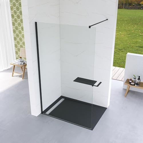 Duschwand Glas 110x200 schwarz Walk in Duschglas Begehbare Dusche Duschabtrennung mit Handtuchhalter Duschablage Duschregal Badregal Sicherheitsglas 8 mm klar NANO beschichtet Stabilisator Edelstahl Duschwand Glas 110x200 schwarz Walk in Duschglas Begehbare Dusche Duschabtrennung mit Handtuchhalter Duschablage Duschregal Badregal Sicherheitsglas 8 mm klar NANO beschichtet Stabilisator Edelstahl von AQUABATOS