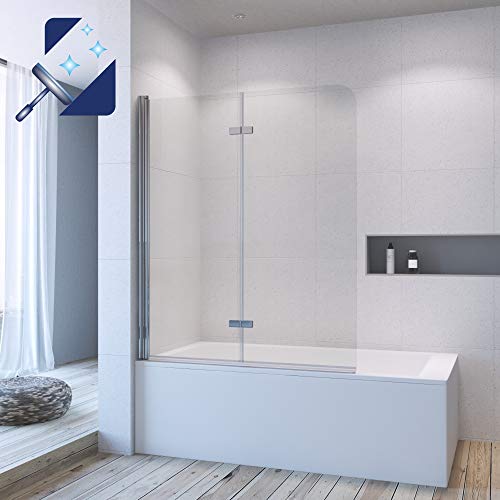 Duschwand für Badewanne Glas faltbar klappbar 120x140 cm mit Nano-Beschichtung Badewannenaufsatz Duschabtrennung Badewannenfaltwand Duschtrennwand Duschfaltwand 5 mm ESG Sicherheitsglas | AQUABATOS von AQUABATOS