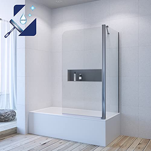 Eck Duschtrennwand 80 x 75 x 140 cm Duschwand Glas für Badewanne Duschabtrennung Badewannenaufsatz mit Seitenwand, aus 5mm Sicherheitsglas ESG Nano Beschichtung | AQUABATOS von AQUABATOS