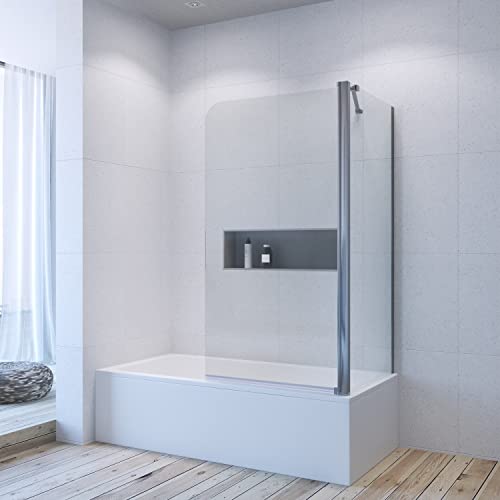 Eck Duschtrennwand für Badewanne 80 x 70 x 140 cm Duschabtrennung Badewannenaufsatz mit Seitenwand Duschwand Glas aus 5 mm Sicherheitsglas ESG Echtglas klar Nano Beschichtung | AQUABATOS von AQUABATOS