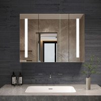 LED Spiegelschrank Badezimmerspiegel Glasspiegel mit Beleuchtung Badezimmerschrank Großer Stauraum IP44 Kaltweiß 6400K 80x60cm Badschrank 2türig mit LED Spiegelschrank Badezimmerspiegel Glasspiegel mit Beleuchtung Badezimmerschrank Großer Stauraum IP44 Kaltweiß 6400K 80x60cm Badschrank 2türig mit von AQUABATOS