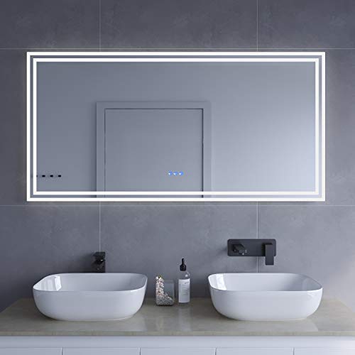Lichtspiegel Wandspiegel 140x70 cm Badspiegel mit Beleuchtung Lichtschalter Badezimmerspiegel Dimmbare Touch Schalter Farbtemperatur kaltweiß Neutralweiß Warmweiß Spiegel heizung beschlagfrei von AQUABATOS
