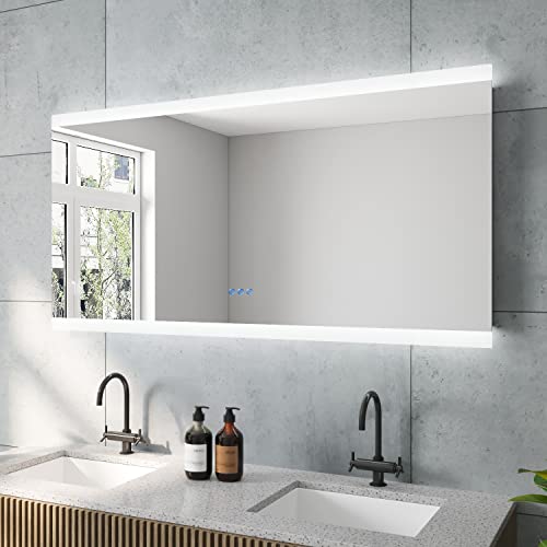 NIMES-Serie LED Badspiegel groß 140x70 cm mit Beleuchtung Antibeschlag Beschlagfrei Touch Sensor Dimmbar mit Memory-Funktion für Wandschalter Kaltweiß Neutralweiß Warmweiß optional einstellbar von AQUABATOS