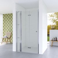 Nischentür Duschabtrennung Faltbar Duschtür mit Duschablage Duschkabine Einzelfalttür Drehfalttür, Klarglas esg 5 mm Rahmenlos 145 x 187 cm Nischentür Duschabtrennung Faltbar Duschtür mit Duschablage Duschkabine Einzelfalttür Drehfalttür, Klarglas esg 5 mm Rahmenlos 145 x 187 cm von AQUABATOS