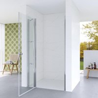 Nischentür Dusche mit Duschtür Drehtür und Festteil, Chromoptik, 5 mm esg Echtglas klar, Acryl- Eckregalen, 100 x187 cm,Wandausgleich 30mm von AQUABATOS