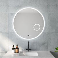 Aquabatos - Runder led Badspiegel 80cm Uhr Rundspiegel mit hinterleuchteter Beleuchtung und integrierten Kosmetikspiegel mit 3-facher Vergrößerung von AQUABATOS