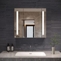 Spiegelschrank mit LED Beleuchtung Badezimmerschrank Aluminium Badschrank Doppelseitige Glasspiegel Infrarot IR Sensor Dimmbar Beschlagfrei von AQUABATOS