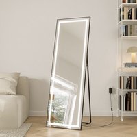 Standspiegel mit Beleuchtung LED Ganzkörperspiegel 50 x 150 cm Ankleiderspiegel Aluminiumrahmen Freistehender Spiegel von AQUABATOS