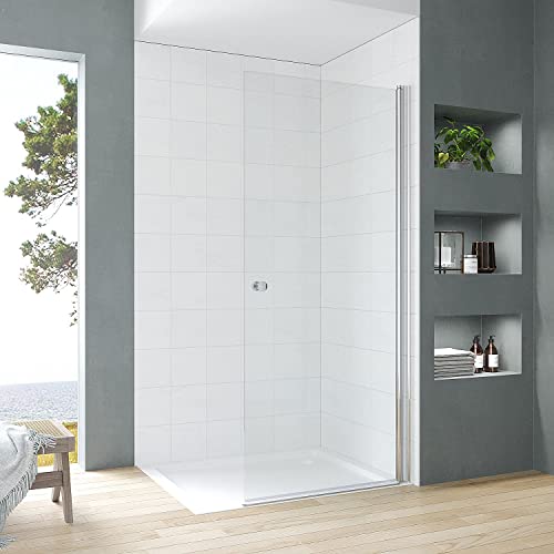 Walk-in Duschtür 75 x 187 cm Duschwand Glas Drehtür Duschabtrennung drehbar Glaswand Duschtrennwand Ebenerdige Dusche Sicherheitsglas Klarglas Echtglas 5 mm | OHNE Magnetprofil-Set von AQUABATOS