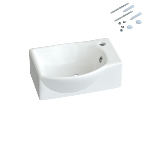 Waschbecken Keramik Waschtisch Hängewaschbecken klein Handwaschbecken Weiß Eckig-Oval 40 x 28 cm Badezimmer Gäste WC | Hahnloch Rechts | Überlauf | Stockschrauben | OHNE Wasserhahn | OHNE Ablaufventil Waschbecken Keramik Waschtisch Hängewaschbecken klein Handwaschbecken Weiß Eckig-Oval 40 x 28 cm Badezimmer Gäste WC | Hahnloch Rechts | Überlauf | Stockschrauben | OHNE Wasserhahn | OHNE Ablaufventil von AQUABATOS