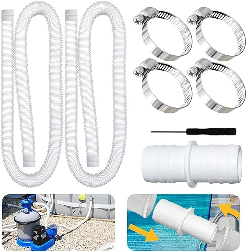 AQUACLR Poolschlauch 32mm 2 Stück Schlauch für Poolpumpe Mit 4 Stück Sicherungsclip und 1 Schlauchverbinder Pool Schlauch 100 cm Suitable for Filter Pumps and Swimming Pools (Weiß) von AQUACLR