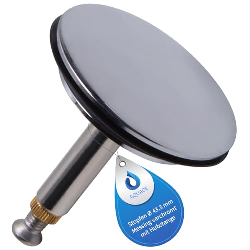 AQUADE Abflussstopfen Ablaufstopfen Stopfen Badewannenstöpsel Badestöpsel Universal Stöpsel mit Hubstange aus Messing Verchromt für Küchenspüle Spülbecken Spüle Waschbecken Badewanne Ø 43,3 mm von AQUADE