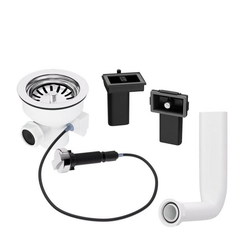 AQUADE Ablaufgarnitur Siebkorbventil 114 mm mit Excenterventil Drehbetätigung und Überlauf-Set für Spüle von AQUADE