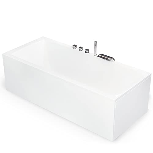 AQUADE Acryl BadewanneWolfsburg 170x75 Komplett Set mit Wannenrandarmatur,Nackenkissen,LED Unterwasser,Ab und Überlaufgarnitur & Badewanne Komplettset -, Weiß, p-1-50884, 175x70 cm von AQUADE