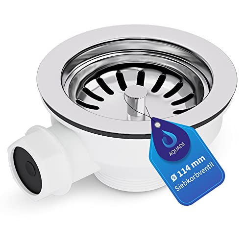 AQUADE Siebkorbventil 114mm Ablaufgarnitur Spüle mit Überlauf, Anschluss Rund von AQUADE