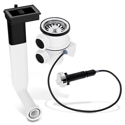 AQUADE Spüle Ablaufgarnitur 1 1/2 Zoll 70 mm mit Excenterventil + Überlauf - Abfluss Küchenspüle Ablaufsieb Waschbecken Ablaufgarnitur Spüle mit Überlauf Siebkorb Excenterventil & Spüle Abfluss Set von AQUADE