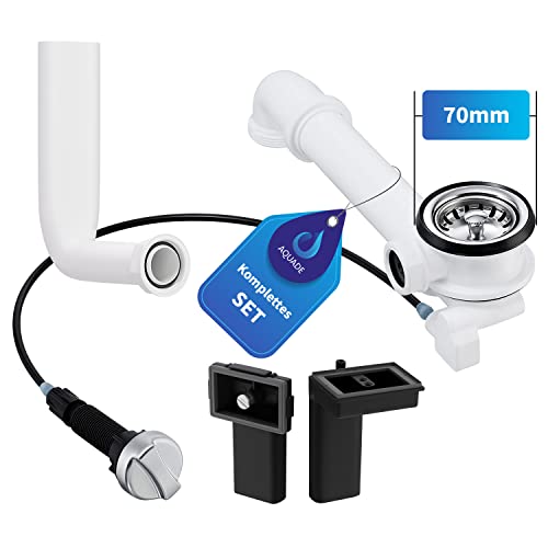 AQUADE Spüle Siebkorbventil 70mm Ablaufgarnitur Waschbecken mit Überlauf & Excenterventil Raumschaffer, Ablaufventil Waschbecken Ablaufgarnitur von AQUADE