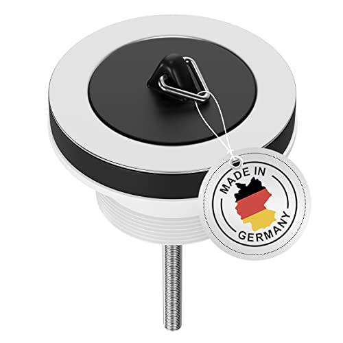 AQUADE Waschbecken/Abfluss Ventil Ablauf 1½“x30mm Ø 70mm Universal Ablaufventil aus Edelstahl für Spülbecken/Badewanne mit Kunststoff Stöpsel, Stopfen und Dreikantbügel, Ø 70 mm von AQUADE