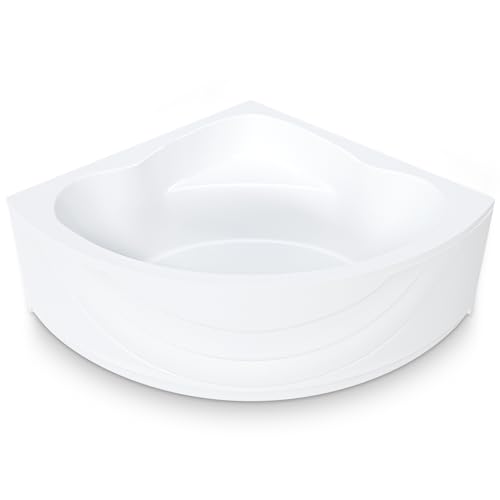 AQUADE Acryl Eckbadewanne 140x140 Modell: Kassel - Weiß Badewanne Komplettset 140x140 - Badewannen mit Wannenfüßen + Schürze + Ab-Überlauf mit Zulauf von AQUADE