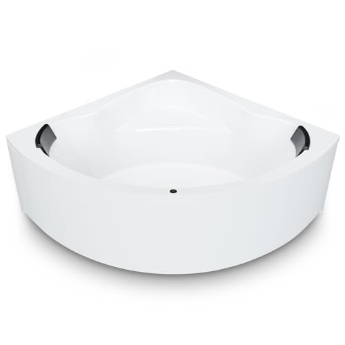 Eckbadewanne 140x140 cm Komplettset inkl. Untergestell, Ab-Überlauf und Schürzen-Set, Extra stabile Badewanne Eckwanne mit Ab-Überlaufgarnitur mit Zulauf, LED und 2xNackenkissen Model: Koblenz von AQUADE