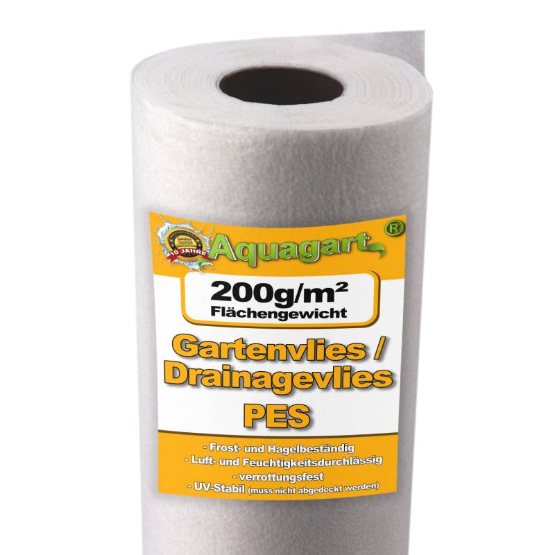 Aquagart 95m² Geotextilvlies Gartenvlies Unkrautvlies Drainagevlies 200g 1,9m von AQUAGART